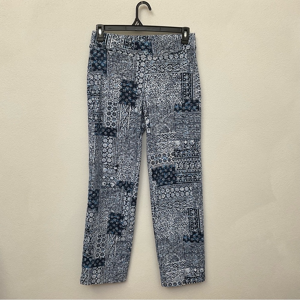 Lands' End Starfish Straight Leg Blue, White Patchwork Print Pull On Pants Med